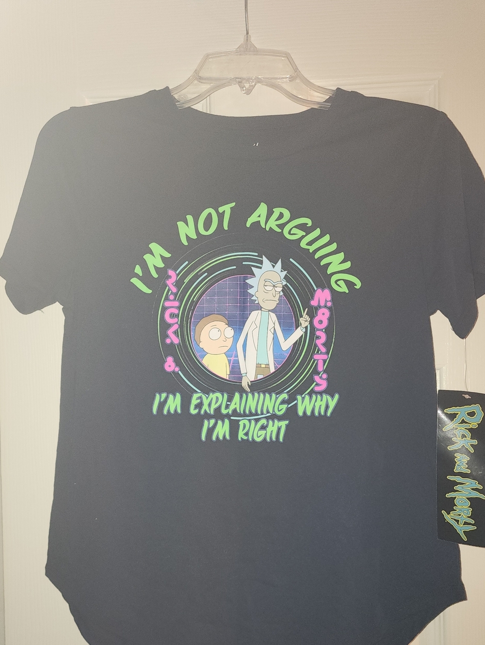 Rick and Morty Black Short Sleeve Tee with Neon Green & Pink Graphic